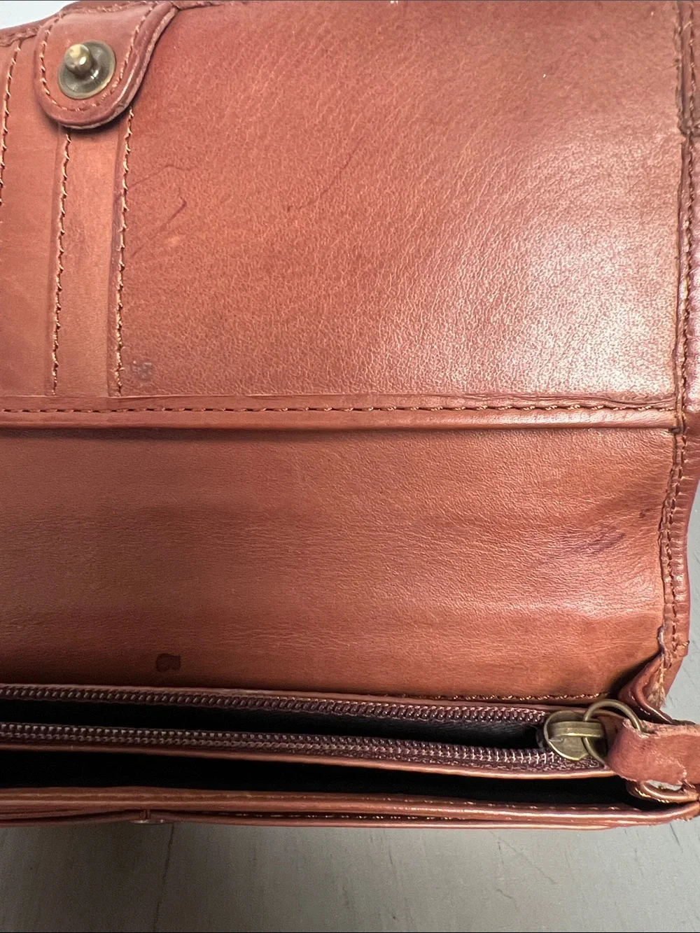 Brown Leather Wallet with Anchor Detail. 2 Zipped with lots of slots. Classic